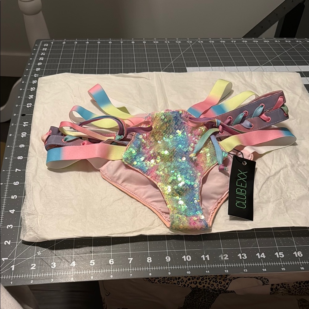 Club EXX NWT Sequin Rainbow Bikini Bottom - Rave Wear